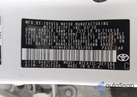 2020 Toyota Corolla Se 6Mt z USA, uszkodzony, nr VIN 5YFM4RCE8LP047904